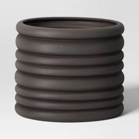 Banded Stoneware Indoor Outdoor Planter Pot White 8.125"x8.125"x8" (Option: CharcoalGray)